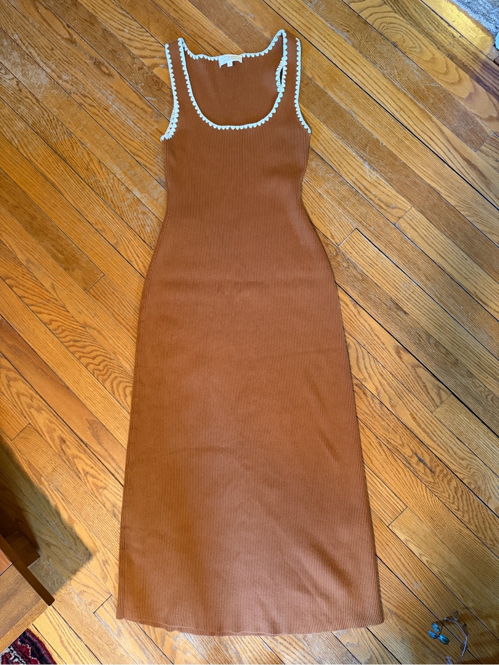 Sezane Sleeveless Ribbed Knit Dress with Contrast Trim - Rust - Picture 2 of 6